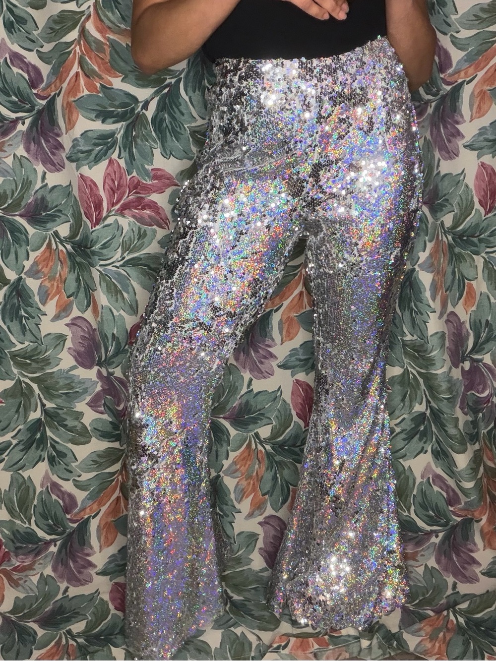 Holographic Sequined Flair Leg Pants